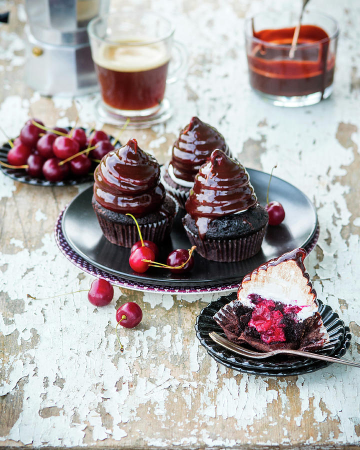 Chocolate Cupcakes With Cherry Filling #1 Photograph by Irina Meliukh