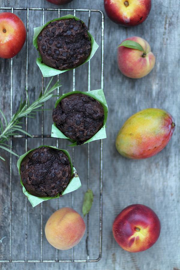 Chocolate Muffins And Fresh Fruits #1 Photograph by Sylvia E.k Photography