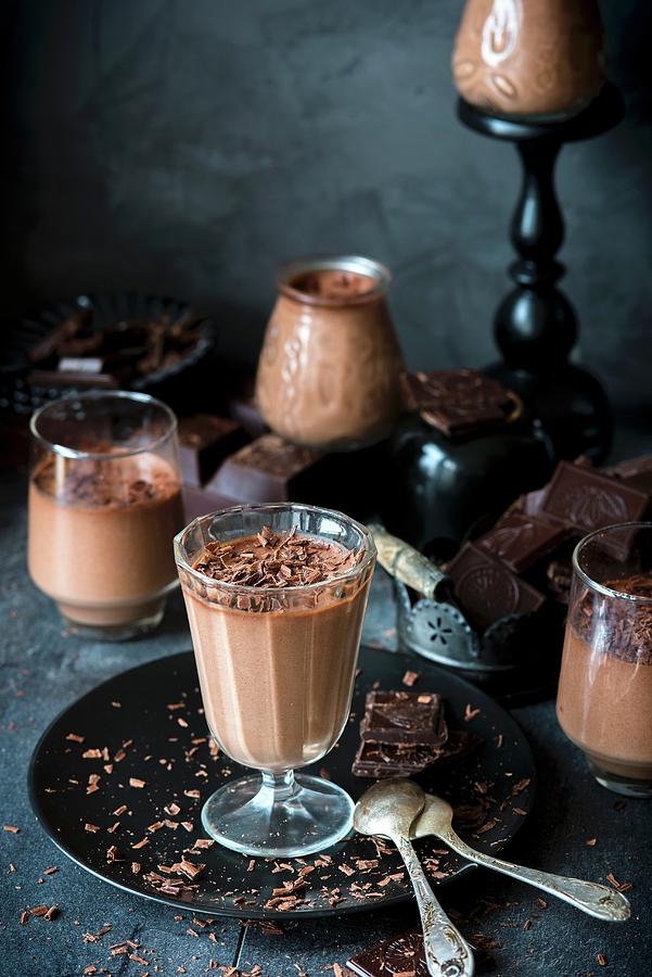 Chocolate Panna Cotta In Dessert Glasses #1 Photograph by Irina Meliukh