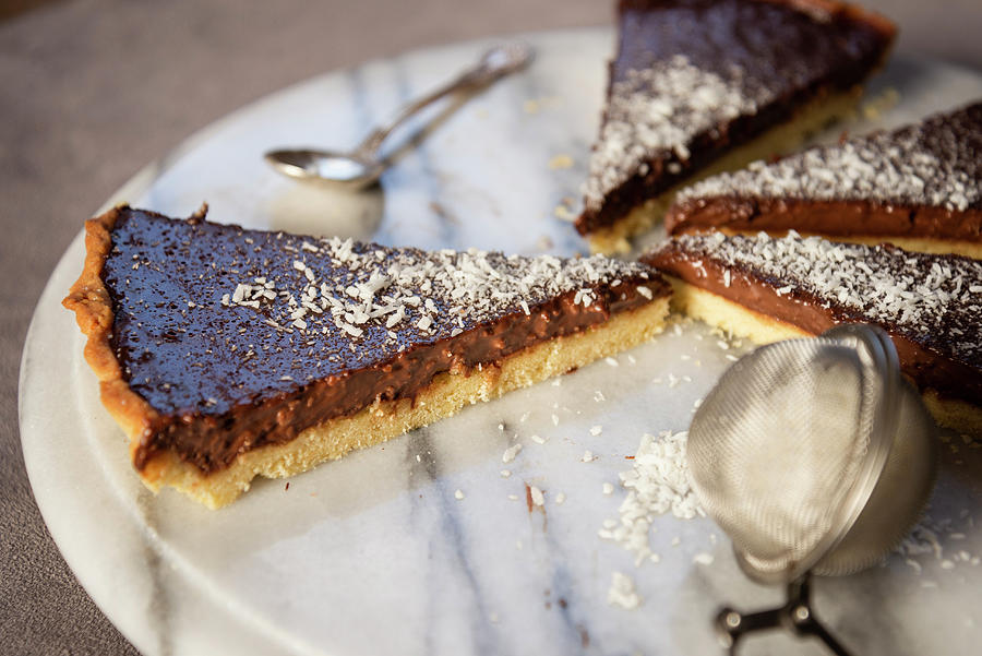Chocolate Tart With Grated Coconut, Sliced #1 Photograph by Myriam Meliani