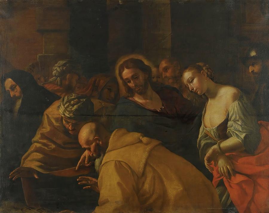 Christ And The Woman Taken In Adultery Painting by Mattia Preti - Fine ...