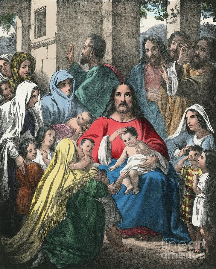 Christ Blessing Little Children Painting by Siegfried Detler Bendixen