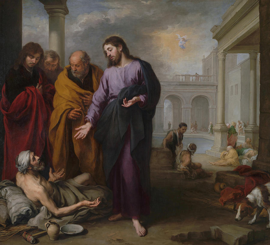 Jesus Christ Painting - Christ healing the Paralytic at the Pool of Bethesda #1 by Bartolome Esteban Murillo
