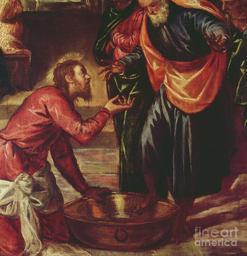 Christ Washing The Feet Of The Disciples Painting by Jacopo Robusti Tintoretto
