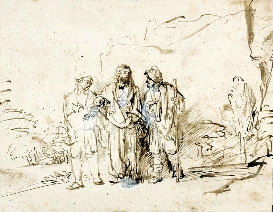 Christ With Two Disciples On The Road To Emmaus 1 Painting by Rembrandt