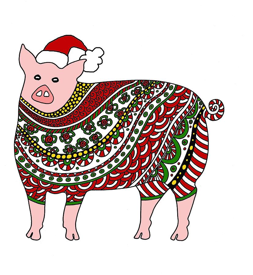 Christmas Drawing - Christmas Pig #1 by Sarah Rosedahl