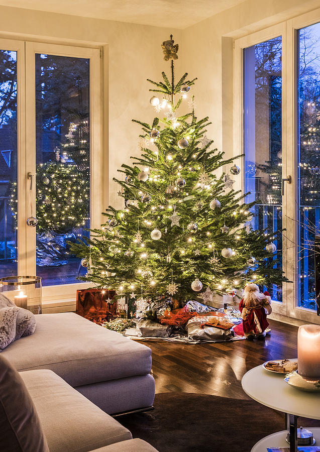 Christmas Tree And Presents In A Modern Apartment In Hamburg, North Germany, Germany #1 Photograph by Arnt Haug