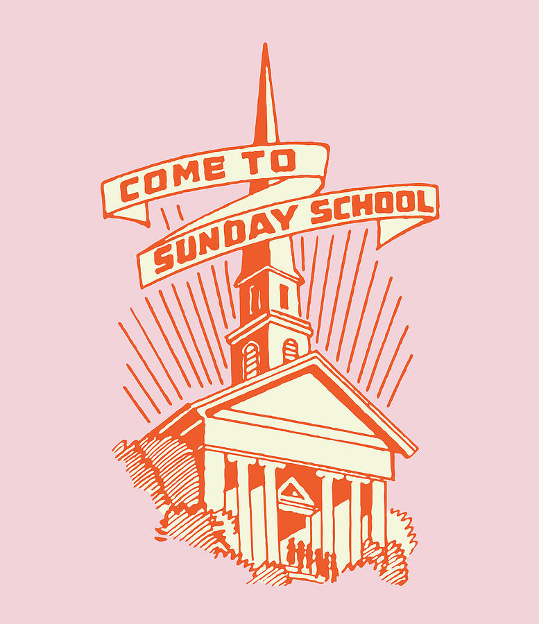 Church with Come to Sunday School Banner Drawing by CSA Images - Fine ...