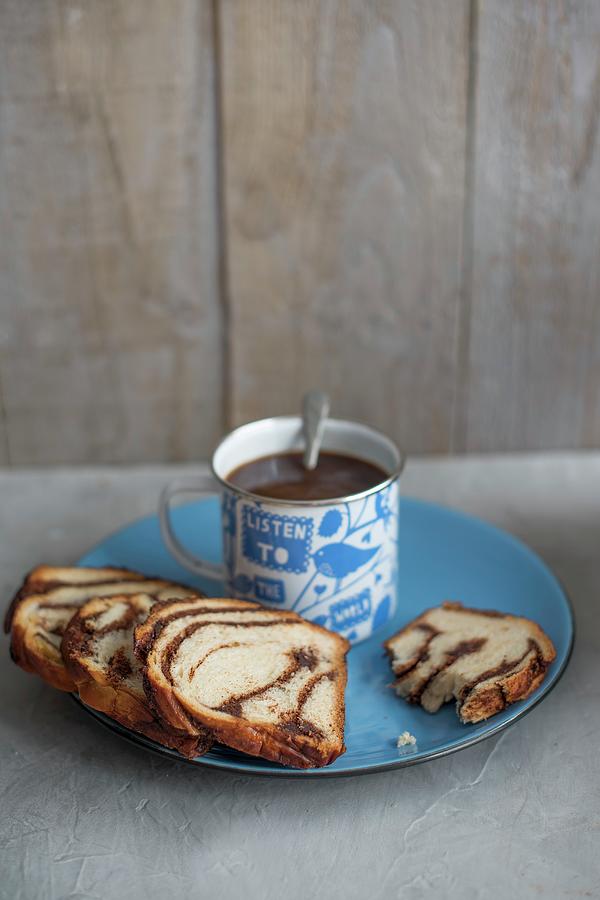 Cinnamon, Almond And Chocolate Babka With Coffee #1 Photograph by Magdalena Hendey