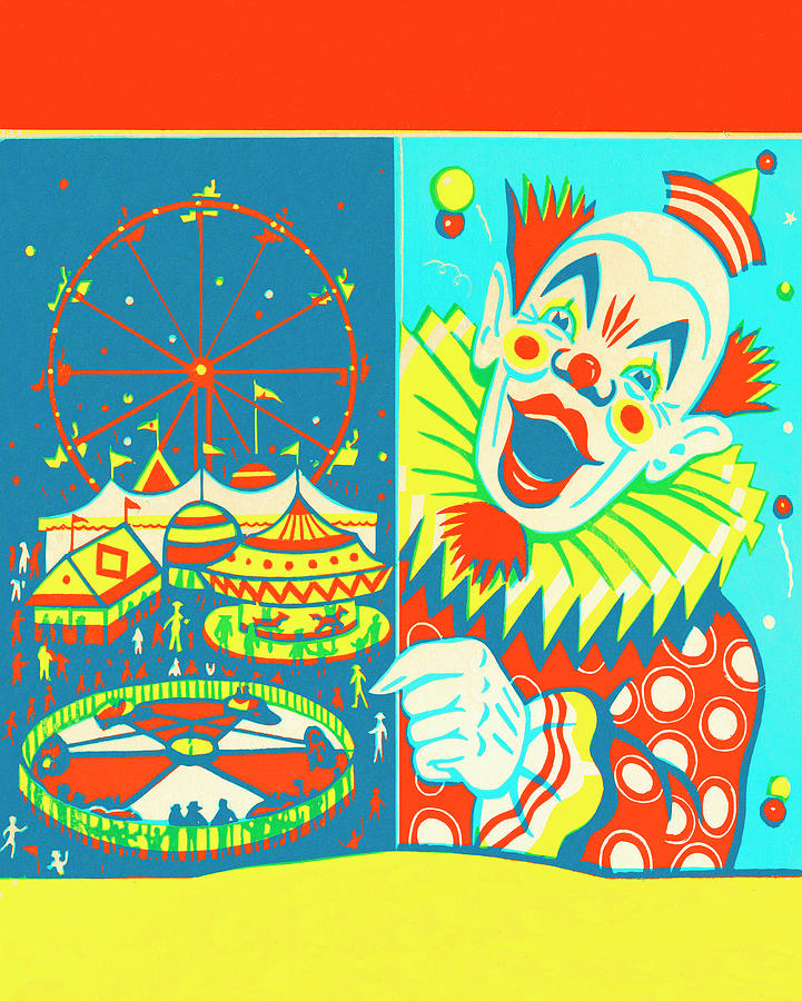 Vintage Drawing - Circus Clown #1 by CSA Images