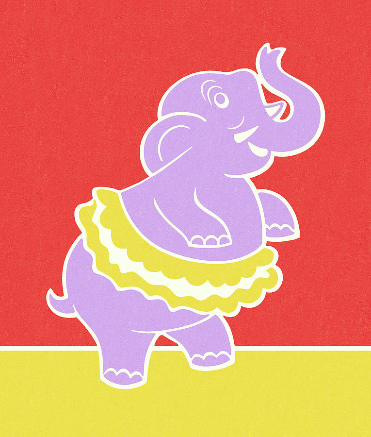 Vintage Drawing - Circus Elephant Wearing a Tutu #1 by CSA Images