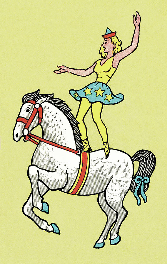 Vintage Drawing - Circus woman on horse #1 by CSA Images