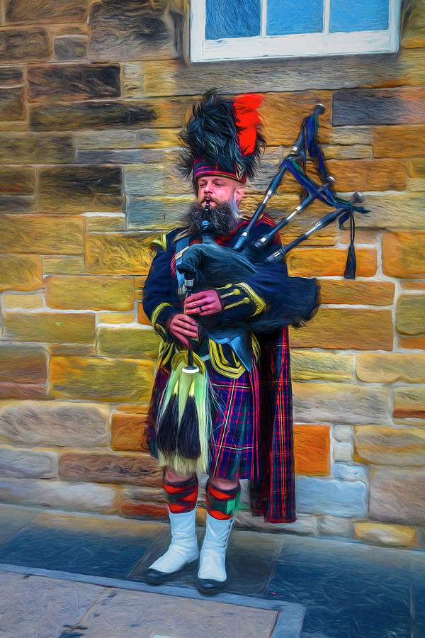 City Bagpiper In Full Dress Painting #1 Photograph by Debra and Dave Vanderlaan