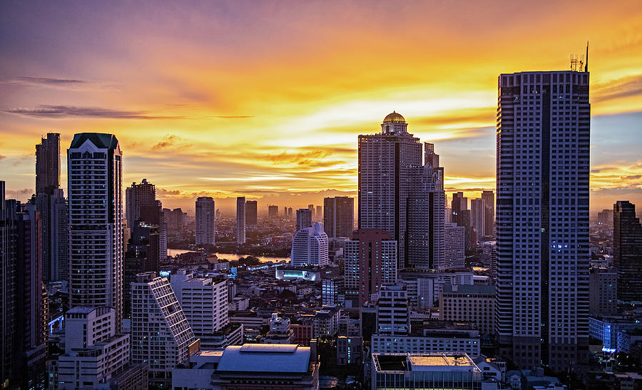 City Of Bangkok At Sunset, Thailand Photograph by Henn Photography - Pixels