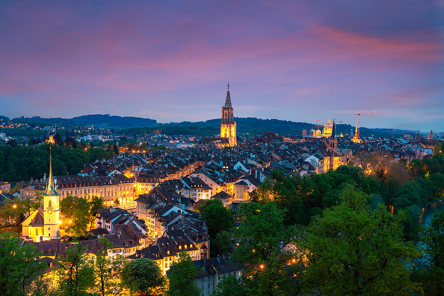 Architecture Photograph - City Of Bern Skyline With A Dramatic #1 by Prasit Rodphan