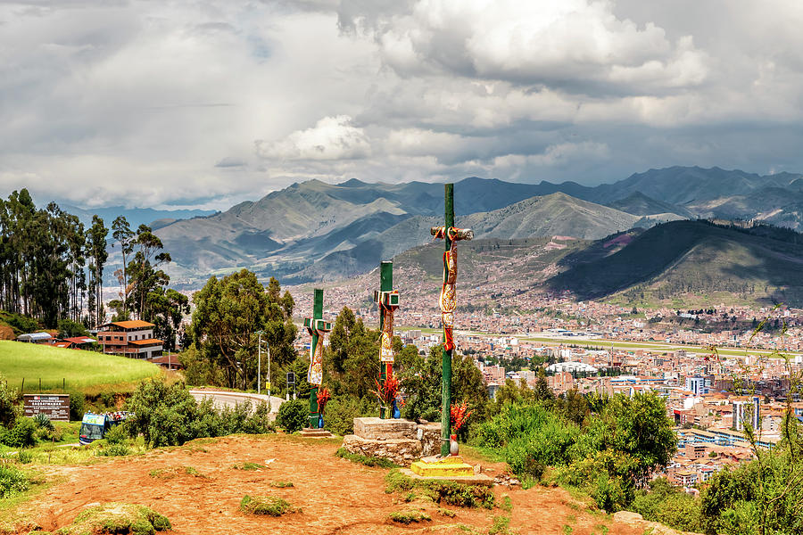 City of Cusco and surrounding Andean mountains in Peru. Photograph by Marek Poplawski - Pixels