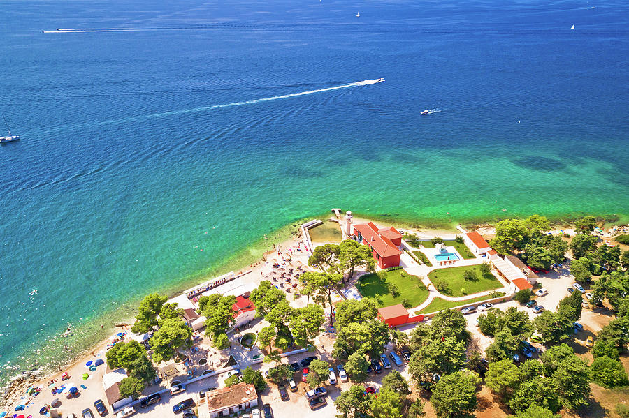 City of Zadar Puntamika lighthouse and beach aerial summer view #1 Photograph by Brch Photography