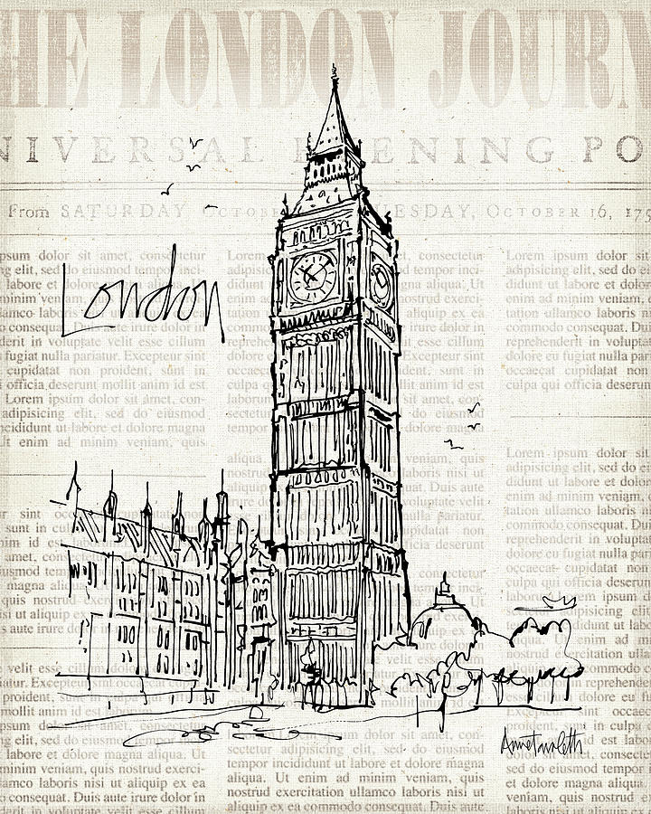 Big Ben Drawing - City Sketches II #1 by Anne Tavoletti