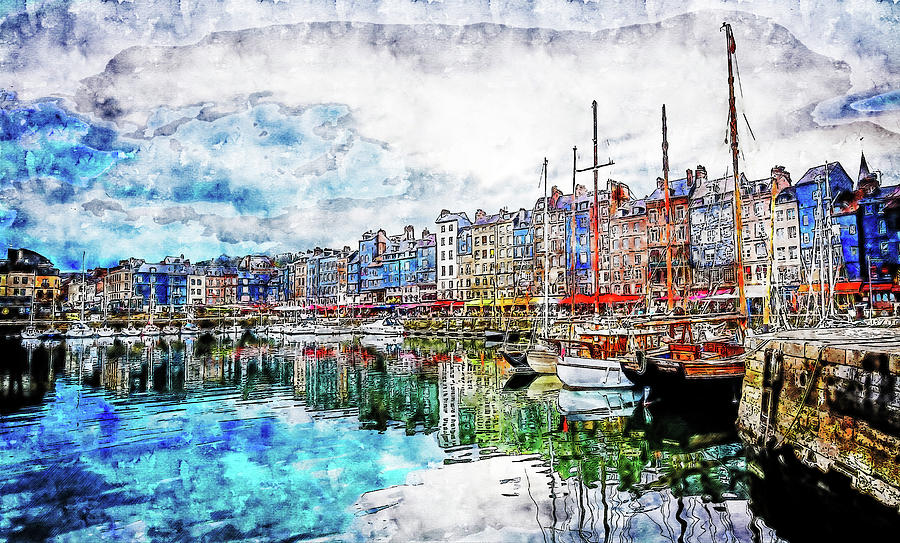 Cool Drawing - Cityscape watercolor drawing - Honfleur #1 by Hasan Ahmed