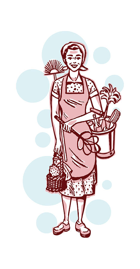 Vintage Drawing - Cleaning Lady #1 by CSA Images