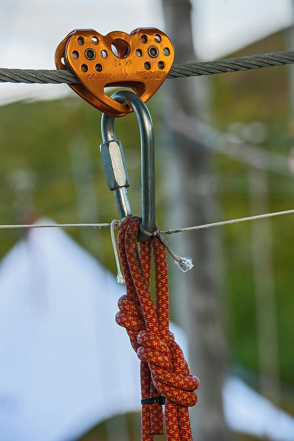Close Up Of Pulley On A Metal Wire At High Rope Obstacle Course #1