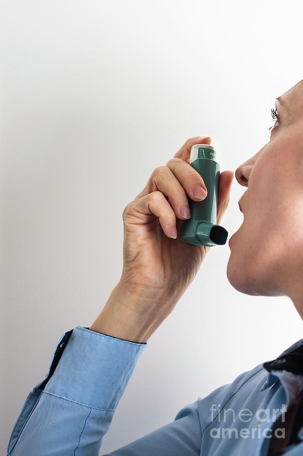Woman Photograph - Close-up Of Woman Using An Asthma Inhaler #1 by Cristina Pedrazzini/science Photo Library