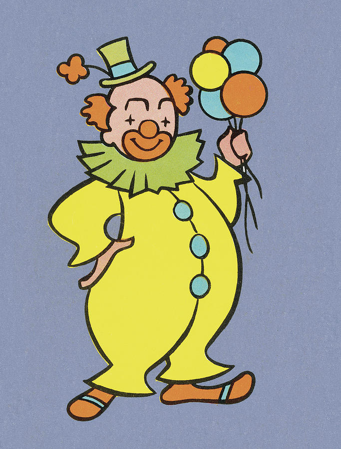 Vintage Drawing - Clown Holding Balloons #1 by CSA Images