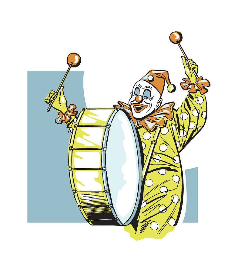 Music Drawing - Clown Playing Bass Drum #1 by CSA Images
