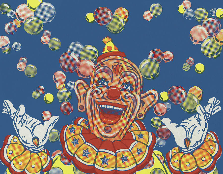 Vintage Drawing - Clown With Balloons #1 by CSA Images