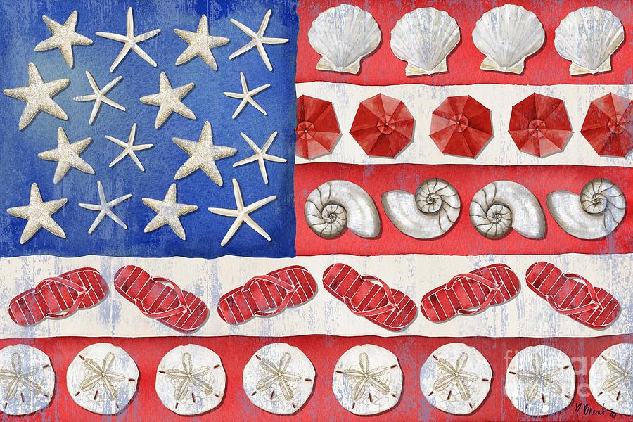 Shell Painting - Coastal American Flag #1 by Paul Brent