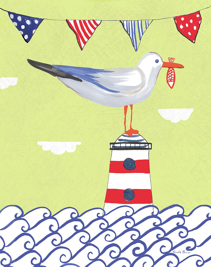 Bunting Painting - Coastal Bird I Flags #1 by Farida Zaman
