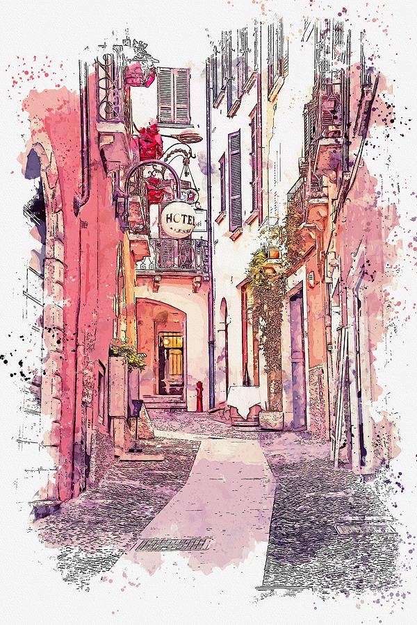cobblestone street, watercolor by Adam Asar #1 Painting by Celestial Images