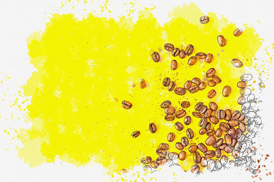 Coffee Beans -  watercolor by Adam Asar #1 Painting by Celestial Images