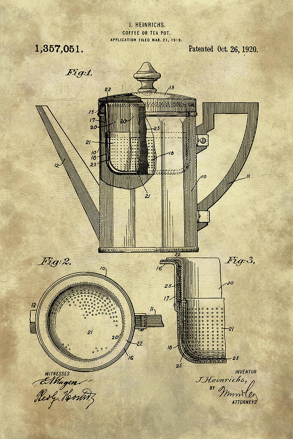 Coffee Or Tea Pot Blueprint - Industrial Farmhouse Digital Art by Tina ...