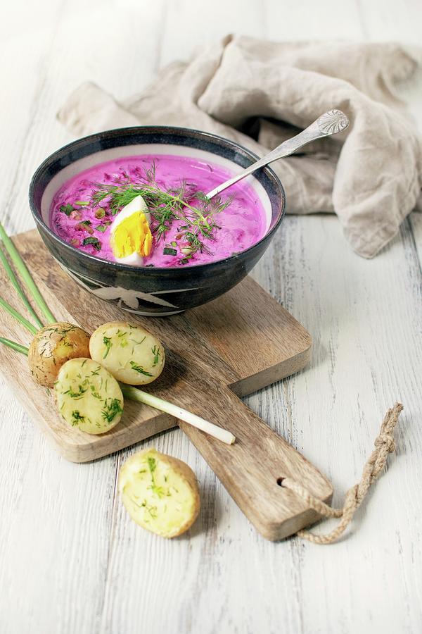 Cold Beetroot Soup With Potatoes And Boiled Eggs #1 Photograph by Justina Ramanauskiene