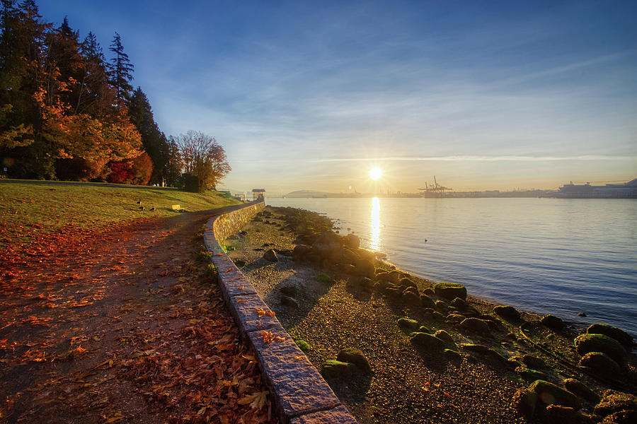 Colorful Autumn Sunrise at Stanley Park #1 Photograph by Andy Konieczny