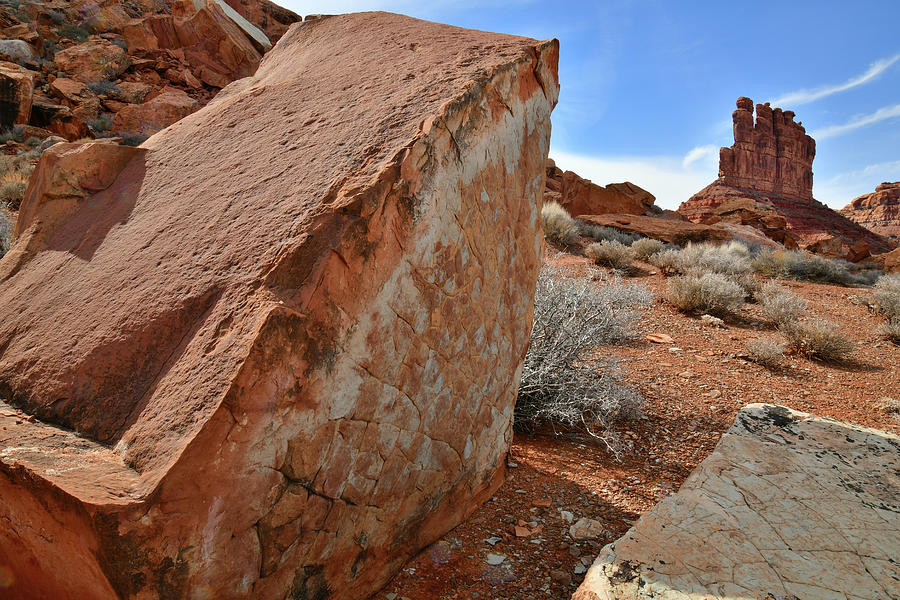Colorful Boulder and Butte in Valley of the Gods #1 Photograph by Ray Mathis