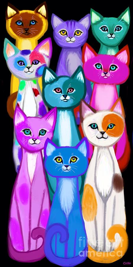 Cat Digital Art - Colorful Cats Too by Nick Gustafson