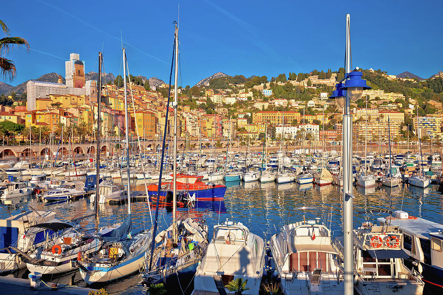 Colorful Cote d Azur town of Menton harbor and architecture view #1 Photograph by Brch Photography