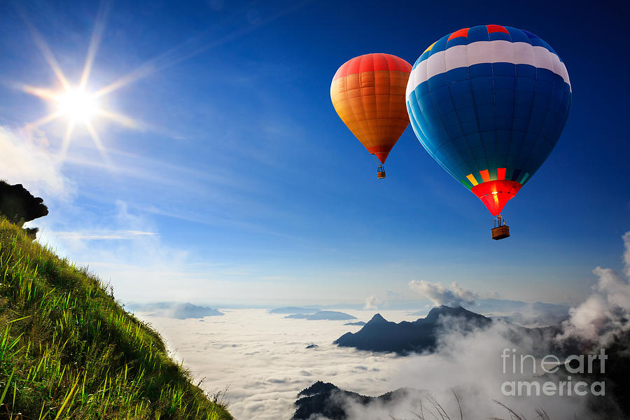 Basket Photograph - Colorful Hot-air Balloons Flying by Patrick Foto
