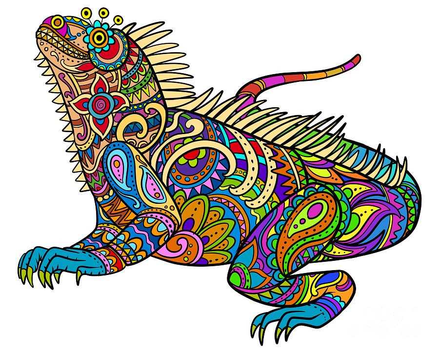 Nature Digital Art - Colorful Iguana Artsy Pattern Lizard #2 by Mister Tee
