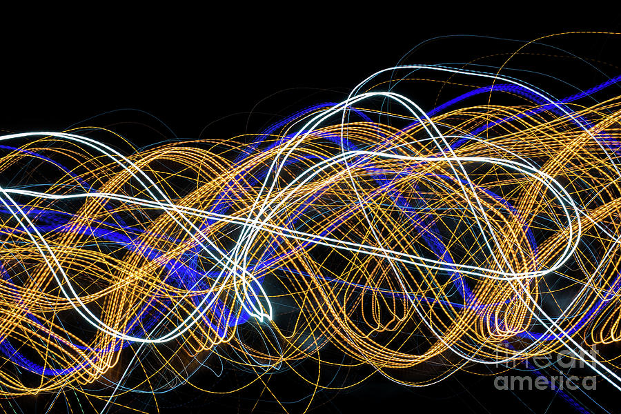 Colorful Light Painting With Circular Shapes And Abstract Black Background. Photograph