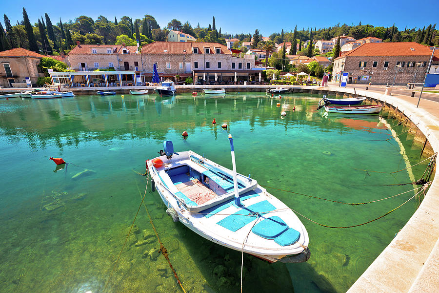 Colorful turquoise harbor in town of Cavtat #1 Photograph by Brch Photography