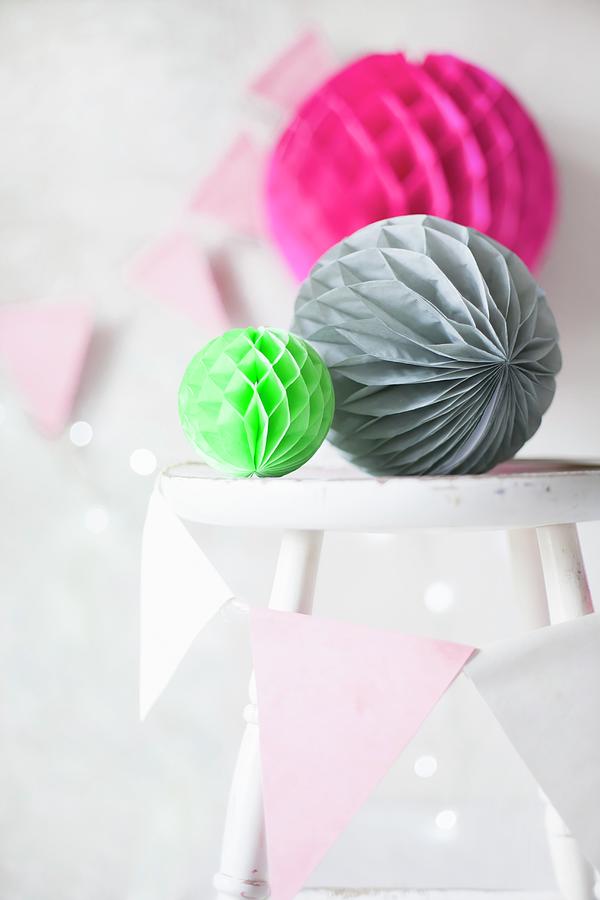 Colourful Honeycomb Paper Balls #1 Photograph by Alicja Koll