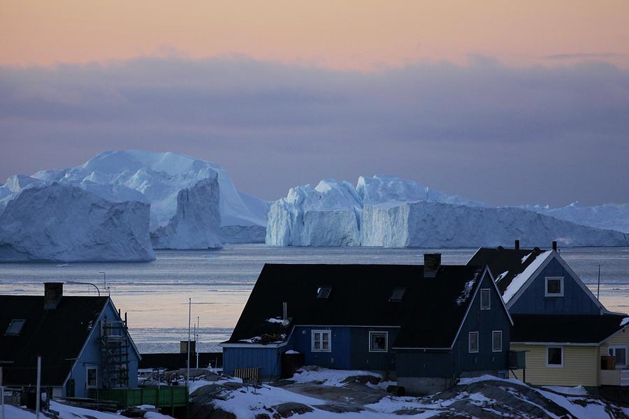Colourful Houses And Blue Icebergs In #1 Photograph by Timothy Allen