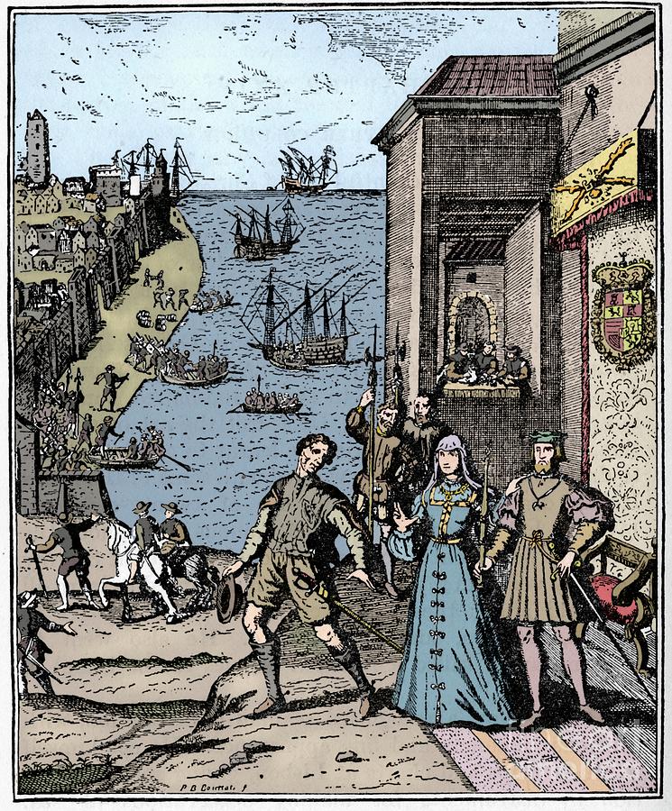 Columbus With Ferdinand And Isabella #1 Drawing by Print Collector