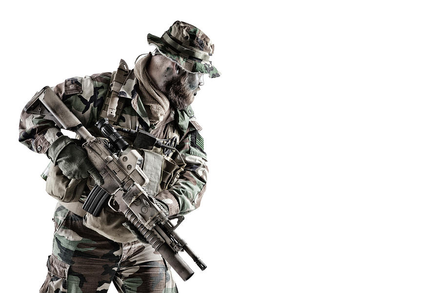 Commando Soldier In Camouflage Uniform #1 Photograph by Oleg Zabielin
