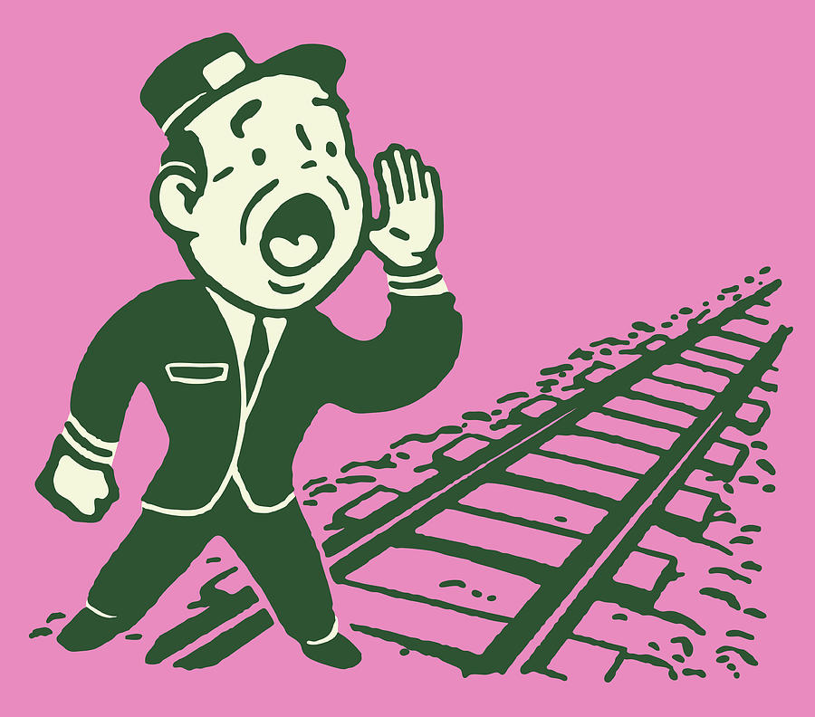 Transportation Drawing - Conductor Calling out by Empty Train Tracks #1 by CSA Images
