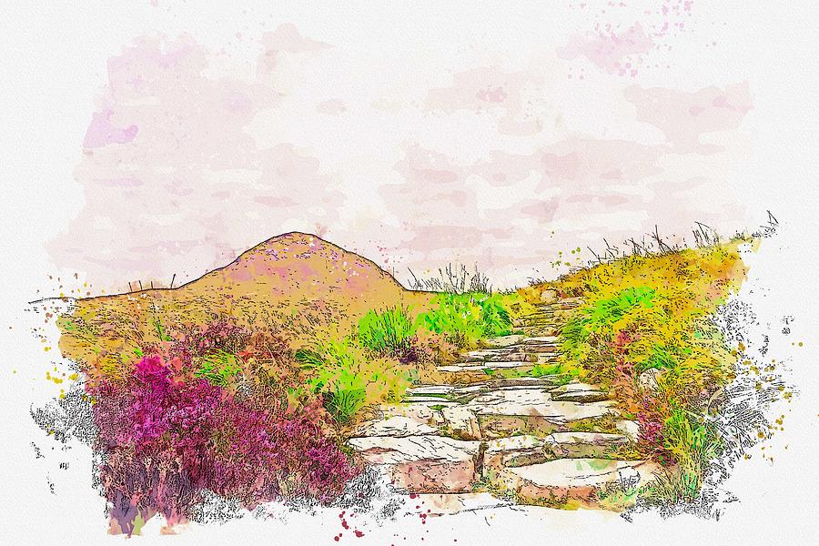 Connemara Hiking Away -  watercolor by Ahmet Asar #1 Painting by Celestial Images