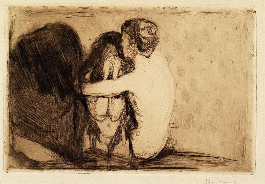 Etching Drawing - Consolation by Edvard Munch
